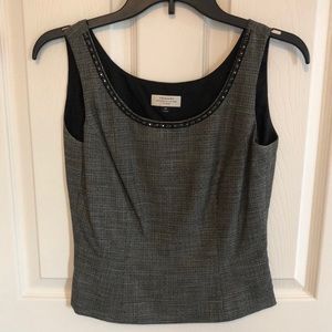 TAHARI Gray & Black Beaded Scoop Neckline Camisole Size 2 Petite